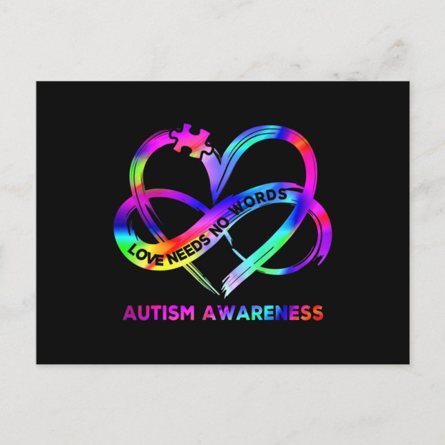 Postal Infinity Heart Love Autism Awareness Needs No Word (Anverso)