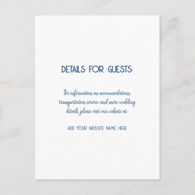 Postal Información de Boda Invitados Azul Blanco 2024 (Anverso)