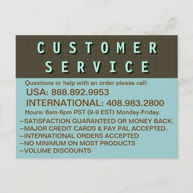 Postal Información de contacto de servicio al cliente (Anverso)