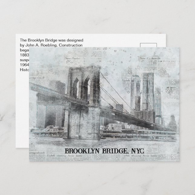 Postal Información del puente de Brooklyn, NYC (Anverso / Reverso)