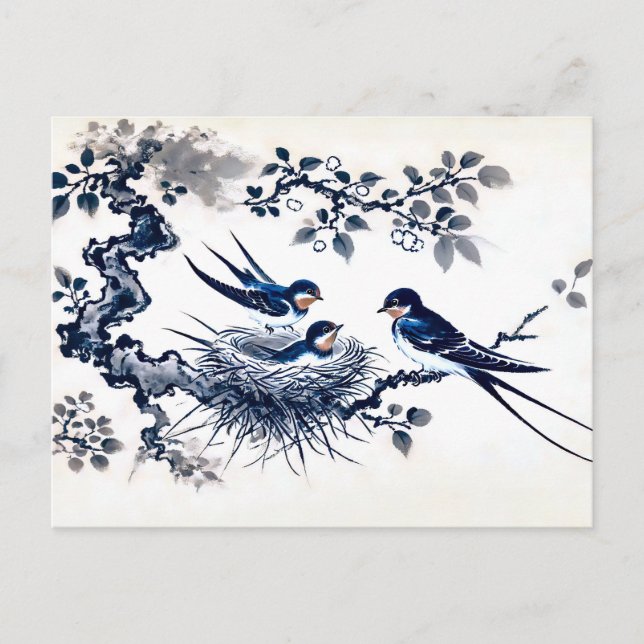 Postal Ingiere alimentos jóvenes en el nido en dolor de t (Anverso)