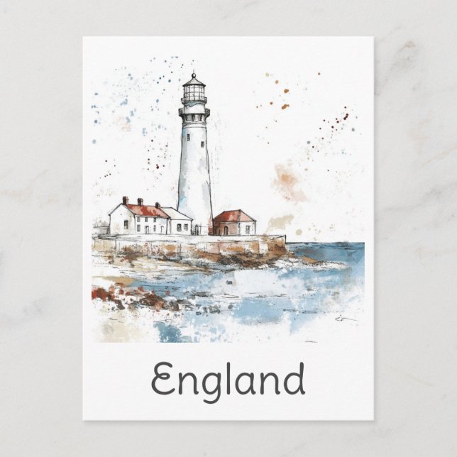 Postal Inglaterra Lighthouse Coast Watercolor British Tra (Anverso)