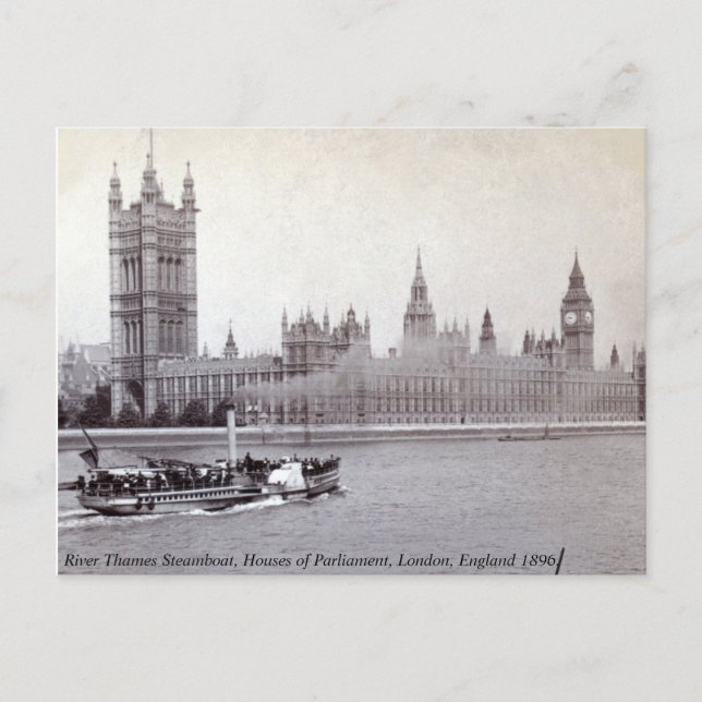 Postal Inglaterra vintage, River Thames London Steamboat (Anverso)