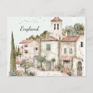 Postal Inglaterra Vintage Watercolor Inglés Campo de Ingl