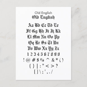 Postal Inglés antiguo - Hoja de ejemplo de tipos de letra