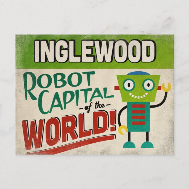Postal Inglewood California Robot - Gracioso Vintage (Anverso)
