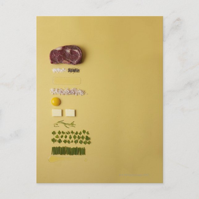 Postal Ingredientes para el tartar de carne en amarillo (Anverso)