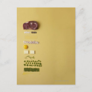 Postal Ingredientes para el tartar de carne en amarillo