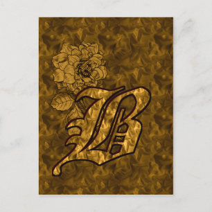 Postal Inicial de monograma B Flor de peonía elegante en