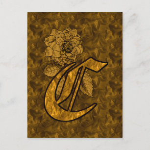 Postal Inicial de monograma C Flor de peonía elegante en 