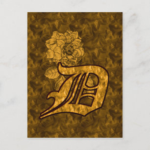 Postal Inicial de monograma D Flor de peonía elegante en 