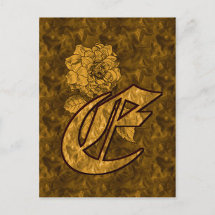 Postal Inicial de monograma E Flor de peonía elegante en 