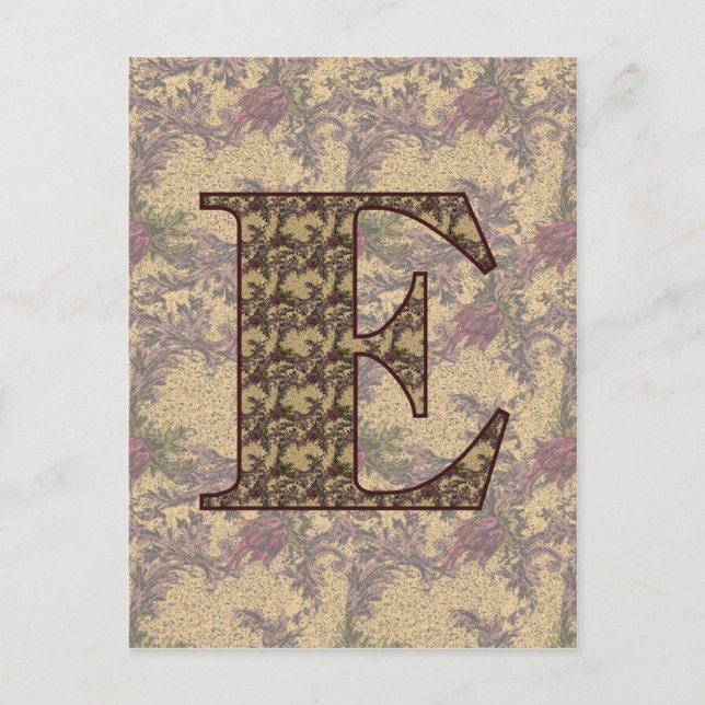 Postal Inicial de monograma E Floral vintage elegante (Anverso)