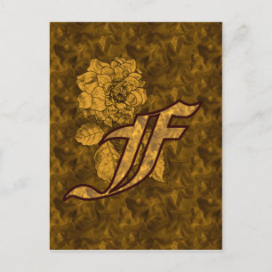 Postal Inicial de monograma F Elegante Flor de Peonía Dor