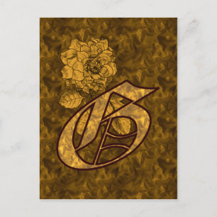 Postal Inicial de monograma G Flor de peonía dorada elega