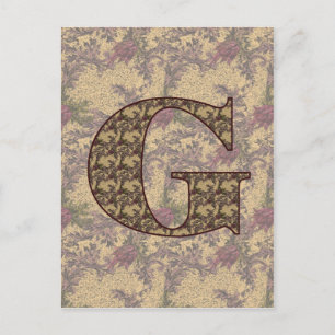 Postal Inicial de monograma G Floral vintage elegante
