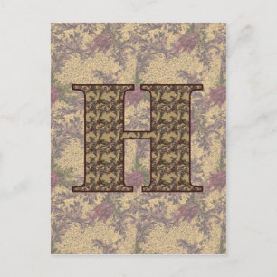Postal Inicial de monograma H Floral vintage elegante
