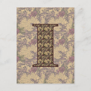 Postal Inicial de monograma I Floral vintage elegante