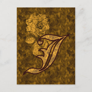 Postal Inicial de monograma J Flor de peonía dorada elega