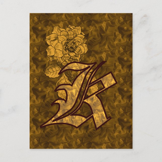 Postal Inicial de monograma K elegante flor de peonía dor (Anverso)