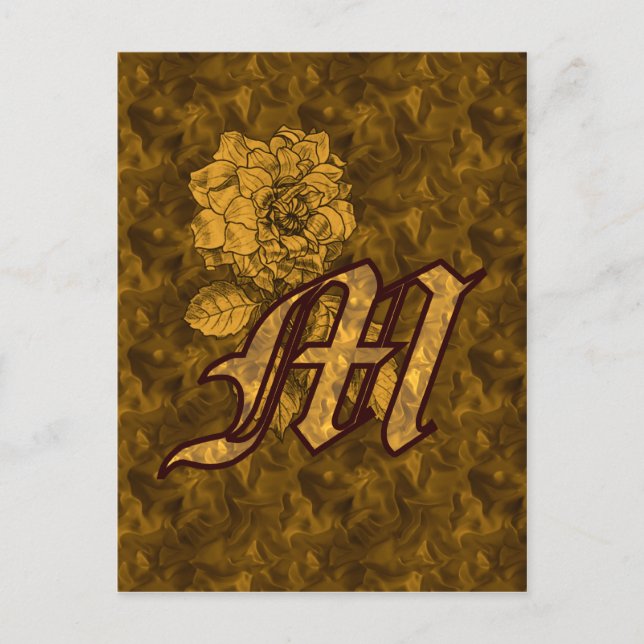 Postal Inicial de monograma M Flor de peonía dorada elega (Anverso)
