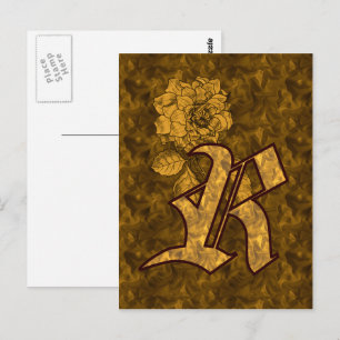 Postal Inicial de monograma R Flor de peonía elegante en
