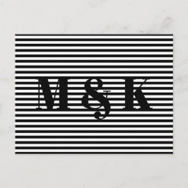 Postal Iniciales de la pareja personalizado de rayas blan