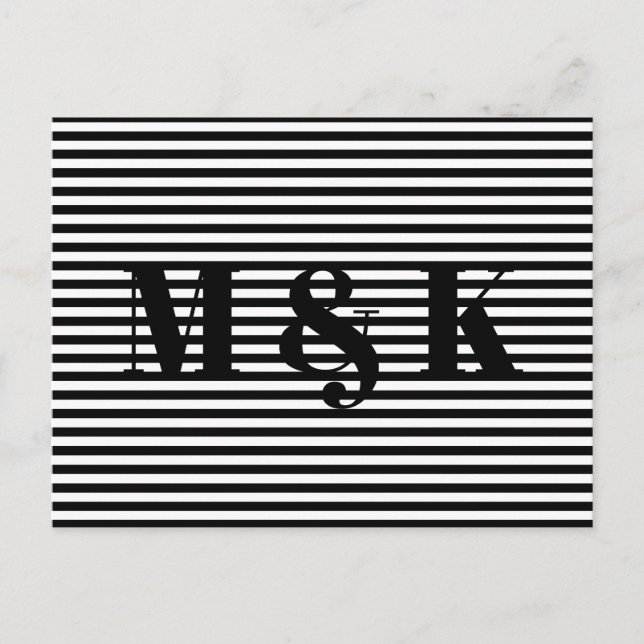 Postal Iniciales de la pareja personalizado de rayas blan (Anverso)