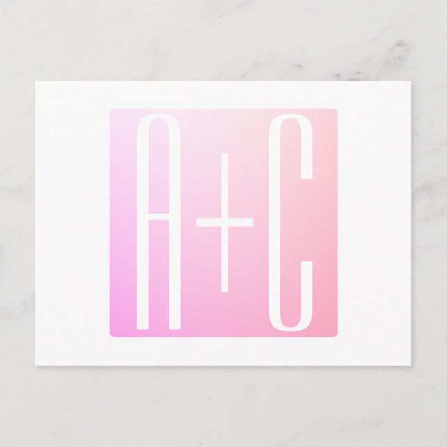Postal Iniciales de la pareja | Sutil Gradación Rosa (Anverso)