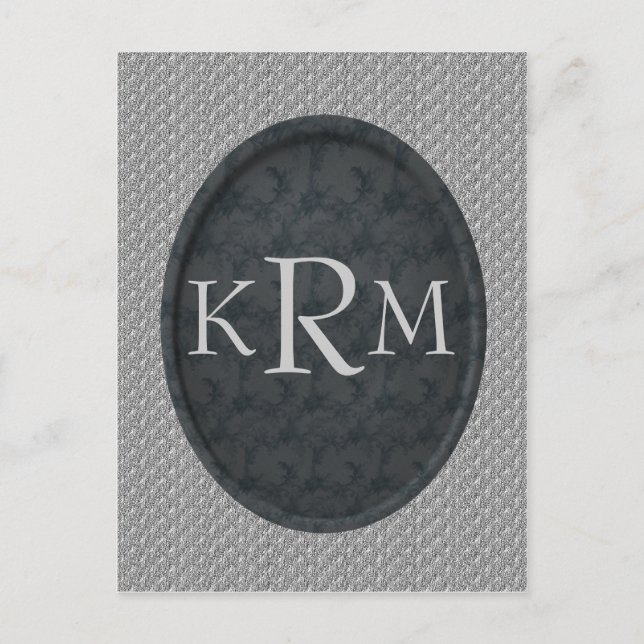 Postal Iniciales de monograma Floral negro elegante  (Anverso)