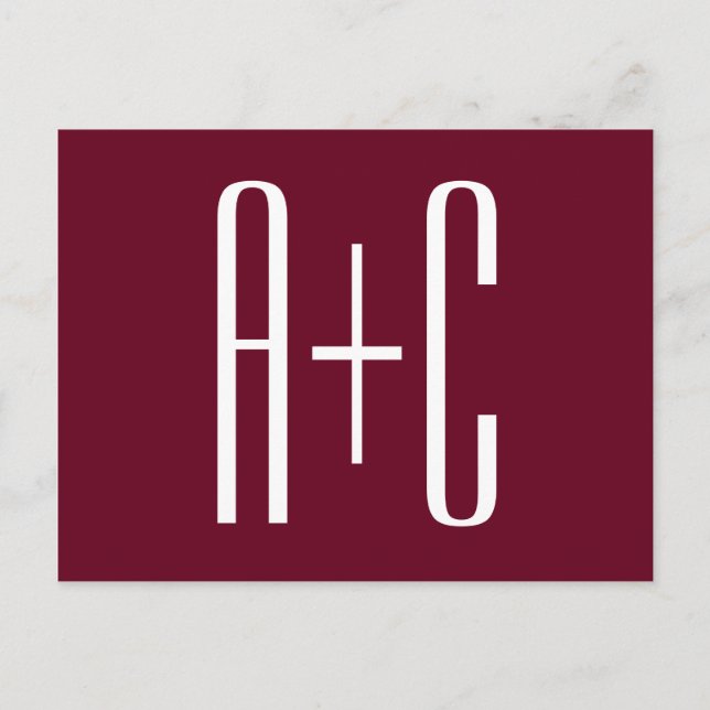 Postal Iniciales de parejas simples | Blanco y Borgoña (Anverso)