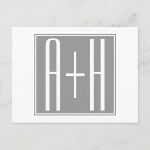 Postal Iniciales de parejas u otro texto   Blanco y Gris