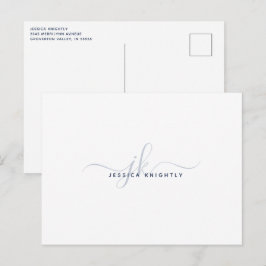Postal Iniciales Elegantes de Monograma Moderno Azul Mari