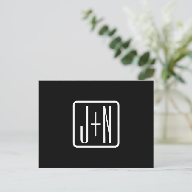 Postal Iniciales monogramadas modernas | Blanco y negro (Anverso de pie)