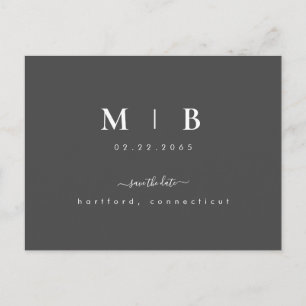 Postal Iniciales simples Boda Gris Swash Guardar la fecha
