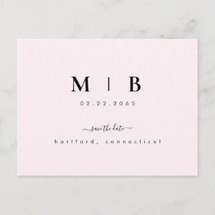 Postal Iniciales simples Swash Boda rosa Guardar la fecha