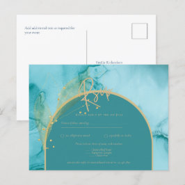 Postal INK Ocean Turquoise Boda Verde azulada de Oro RSVP