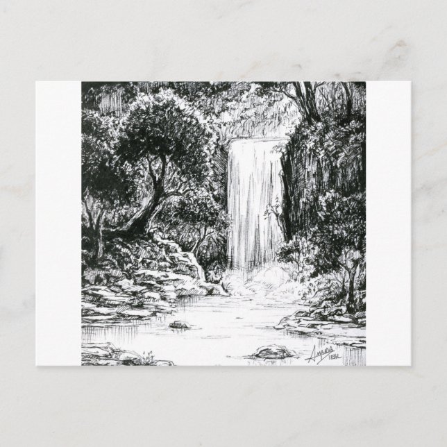Postal Inktober 2018 Día 21 - Cascada en el Bosque (Anverso)
