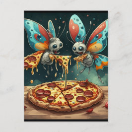 Postal Insectos divertidos y lindos comiendo una pizza id