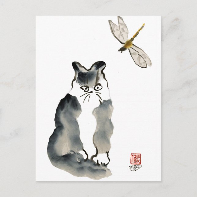 Postal Insectos indigeribles [libélula] y Gray Kitten (Anverso)