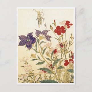 Postal Insectos y flores de Utamaro