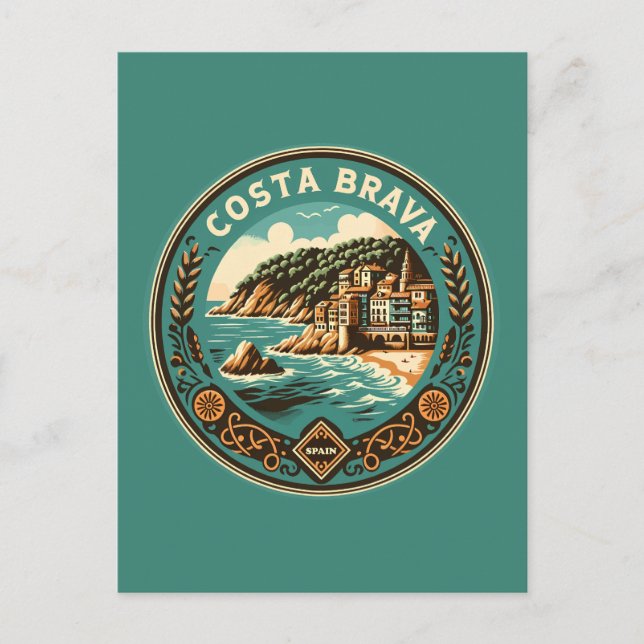 Postal Insignia de arte de viaje de Costa Brava España (Anverso)