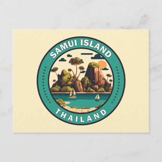 Postal Insignia de arte de viaje de la isla Samui en Tail (Anverso)