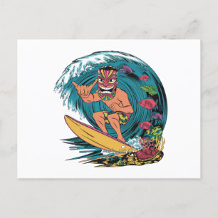 Postal Insignia de color de surf de Hawái con hombre en