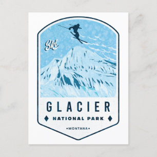 Postal Insignia de esquí del Parque Nacional del Glaciar