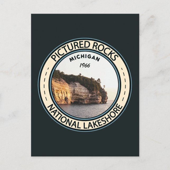 Postal Insignia de Michigan en el lago nacional de Rocas (Anverso)