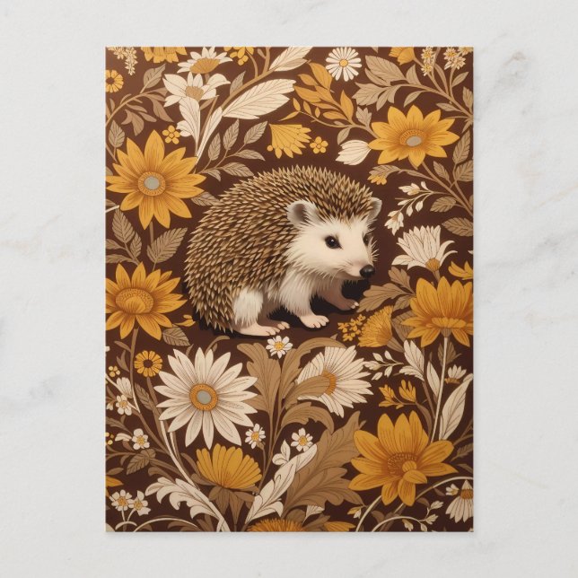 Postal Inspiración de Hedgehog Brown Floral William Morri (Anverso)