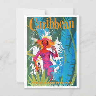 Postal Inspiración de la Retro de Viajes de Caribbean Air