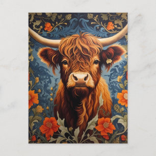 Postal Inspiración de William Morris, una vaca adorable e