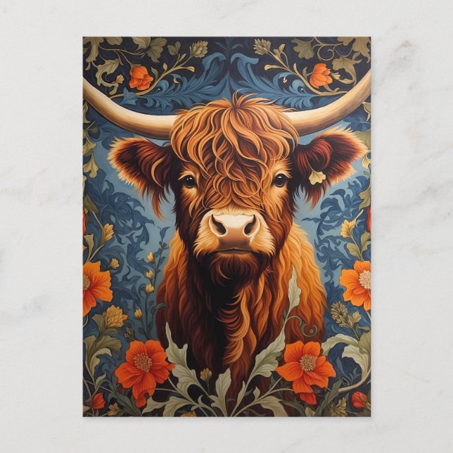 Postal Inspiración de William Morris, una vaca adorable e (Anverso)